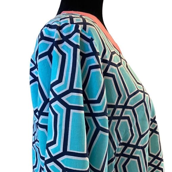 Simply Southern‎ Teal, Navy, and White Tunic with Pink Trim Size Large - Picture 6 of 14